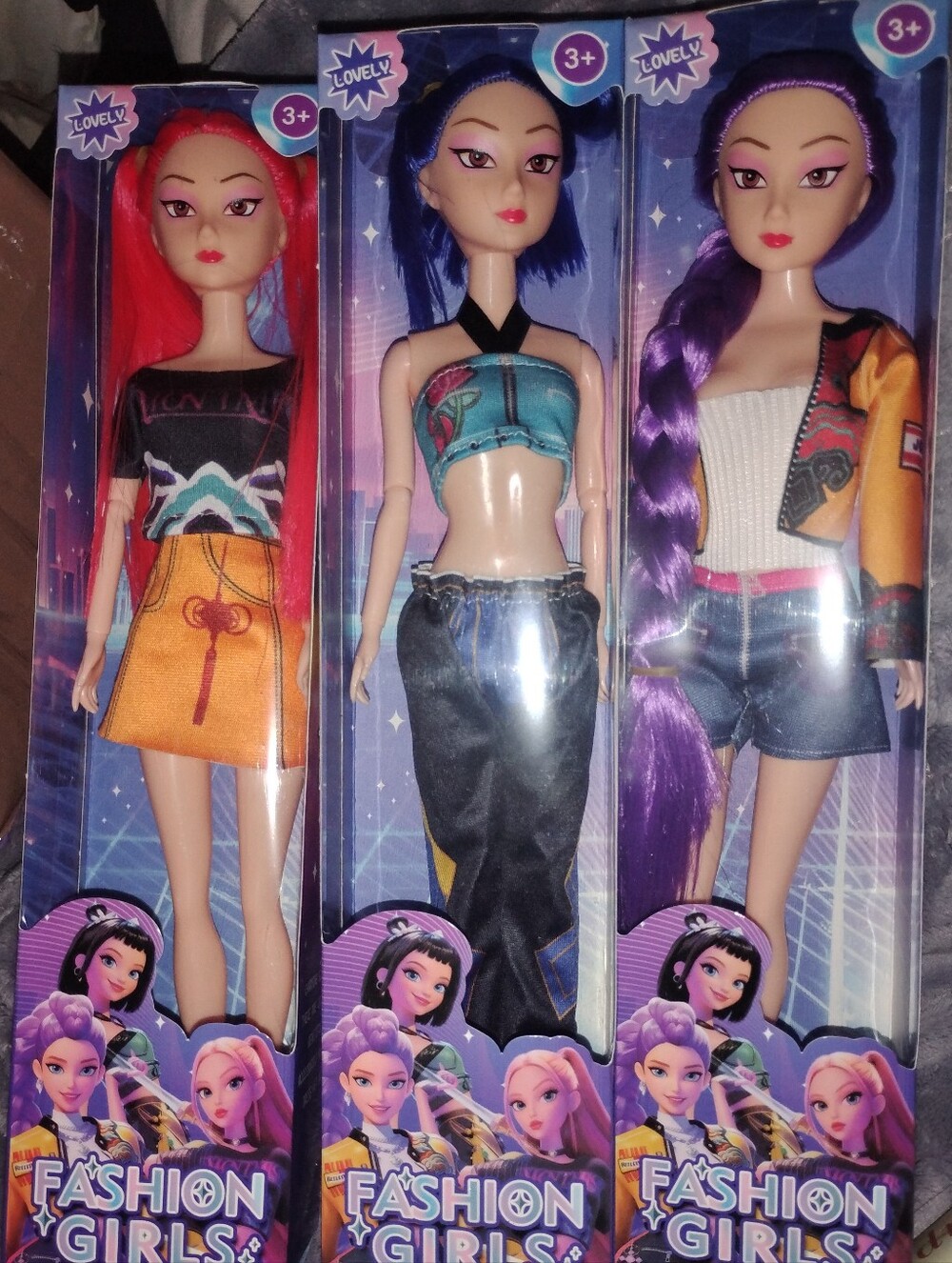 Fashion Girls Pack - Red, Blue, Purple Hair Dolls